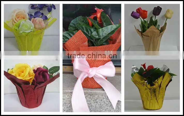 Decorative pot covers/bopp pearlized film pot cover with mesh/garden flower pot
