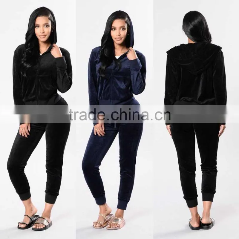fitness clothes gym Hoodie Womens Velvet Track Suit Matching Set Long Sleeve Zip Up Hoodie And Jogger Pants blank tracksuits