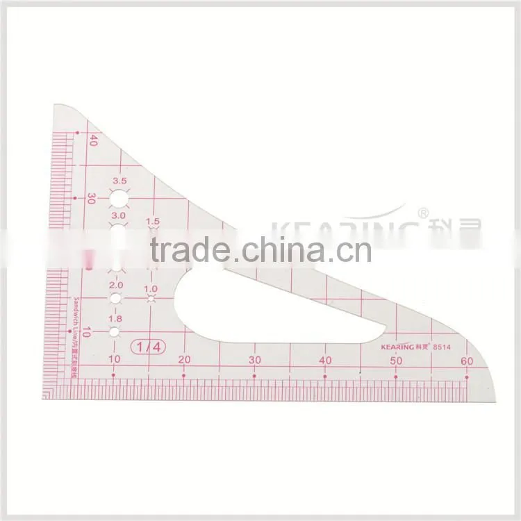 1.2mm thickness 1:4 plastic sandwich line triangular scale ruler for fashion design# 8514