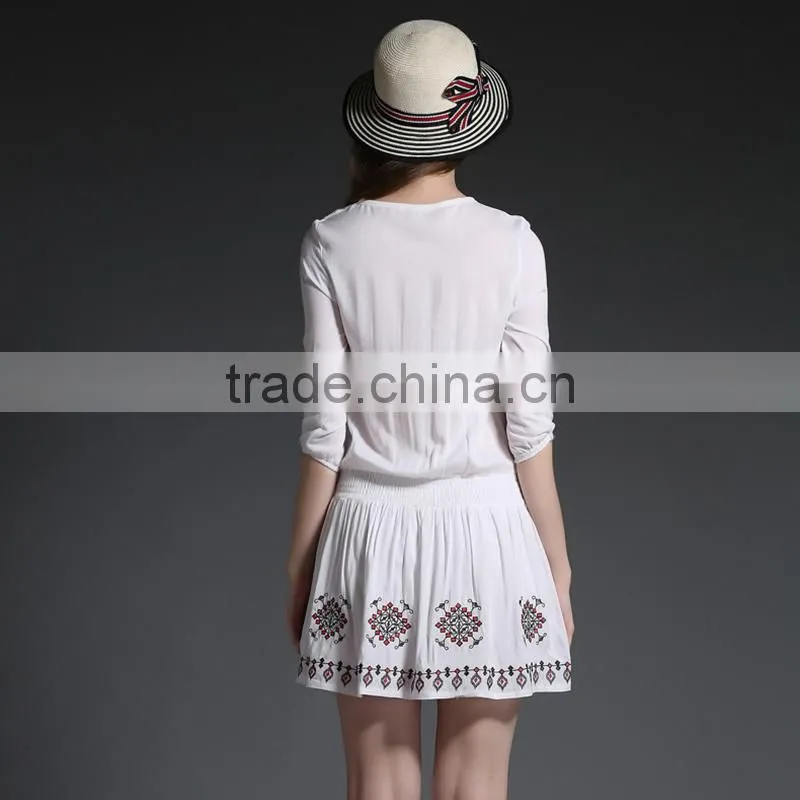 Maxnegio bohemian style white embroidery mini dresses for juniors