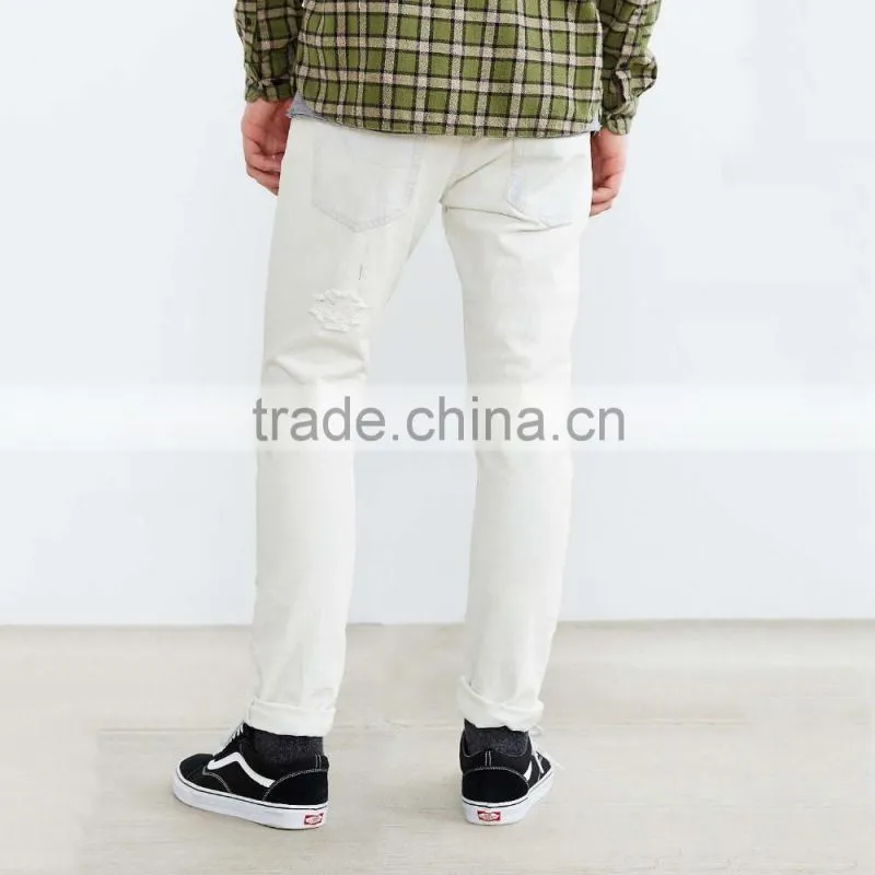white plain ripped jeans 2016 men washed cheap wholesale China