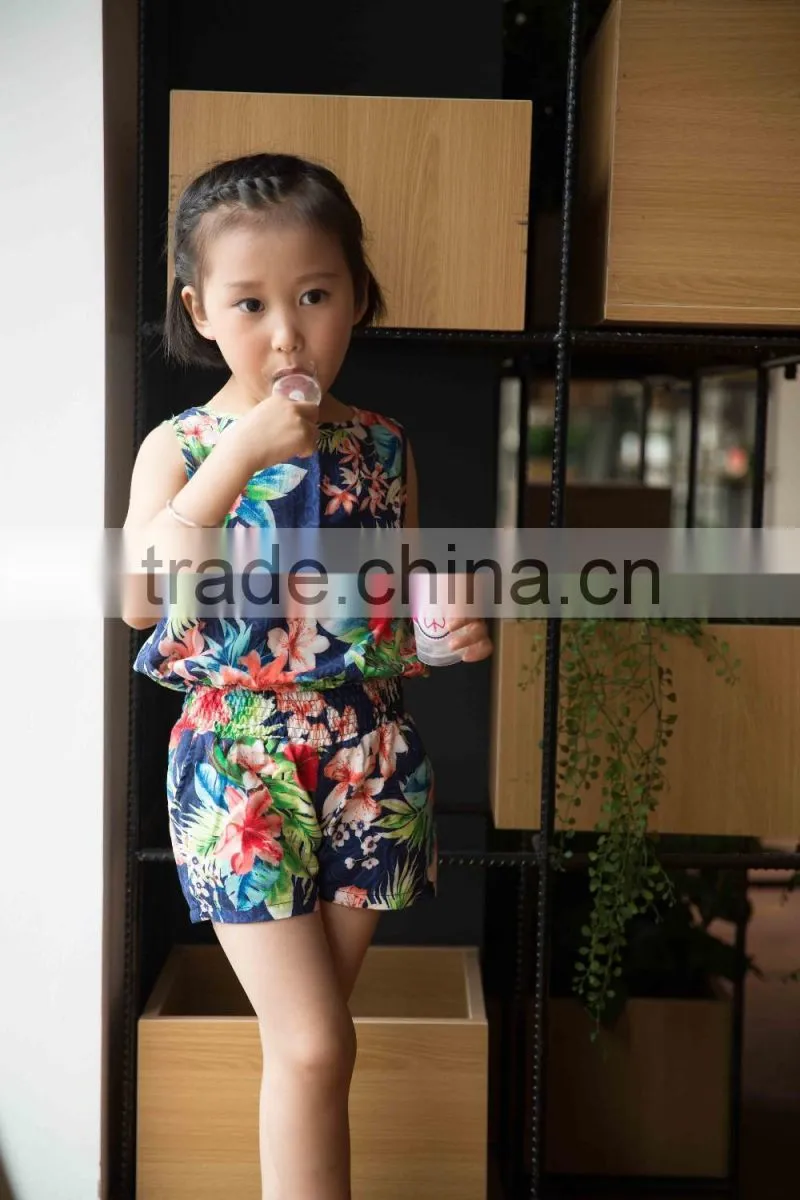fashion girl sleeveless blouse and panty set 100% viscose blouse set for baby girl printed flower dress vacation cloth set