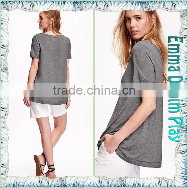 Hot Grey Stretch Soft Fabric Loose Fitness Womens Big Wide Neck Short Sleeve T-Shirts