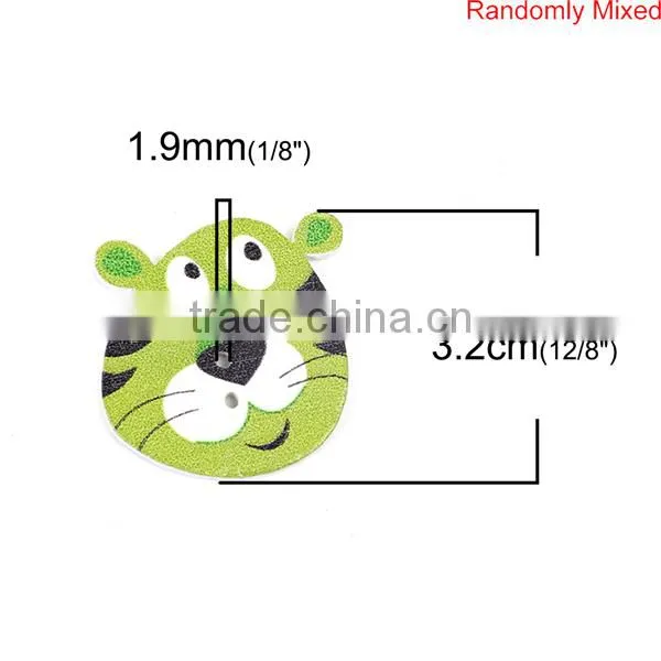 Wood Sewing Buttons Scrapbooking 2 Holes Tiger Animal At Random