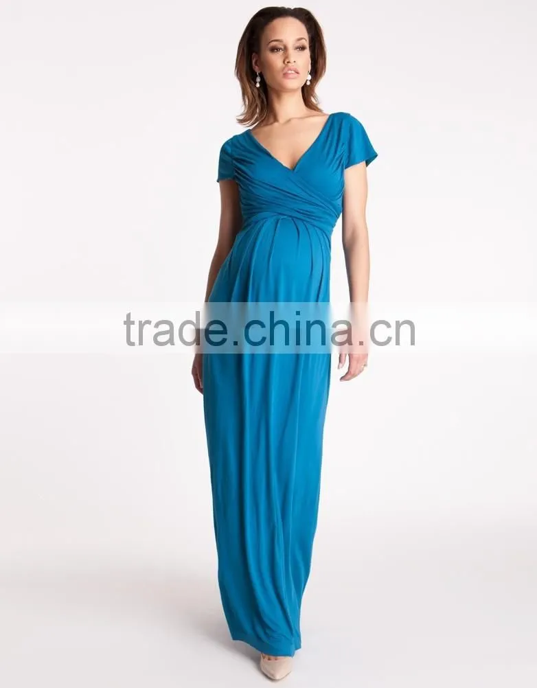 hot sale aqua draped maternity maxi dress pregnant evening dress
