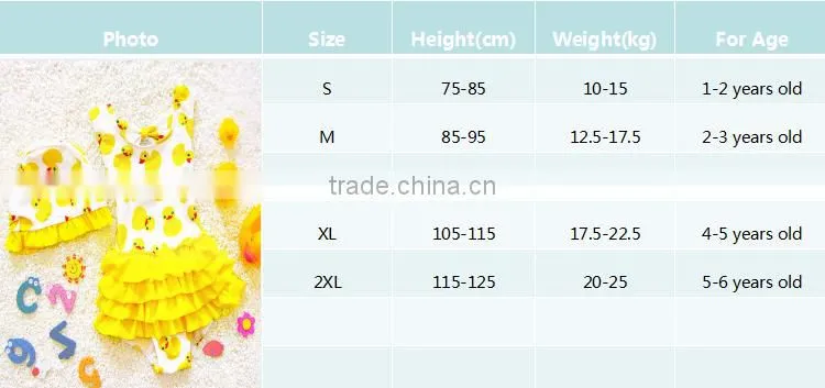 2017 beautiful cartonn young children's girls swimwear yellow swimsuit
