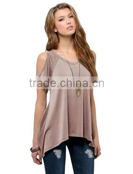 Hot selling womens Shoulder Off Wide Hem Design Top Shirts