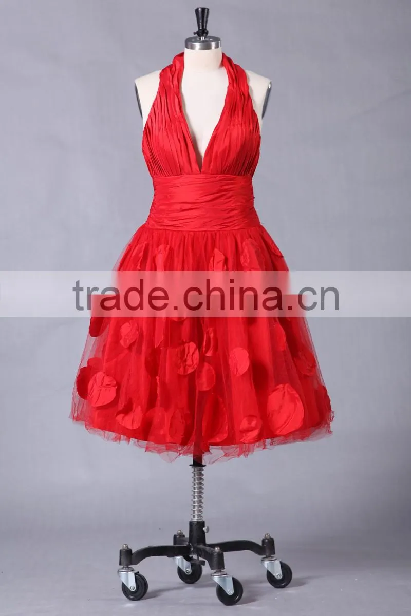 2017 new designer ruffle knee-length poly chiffom evening dress ED108