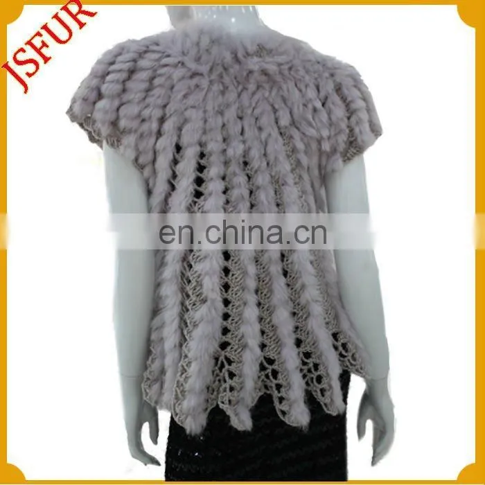 Fashion women's hand crochet vest with fur trim