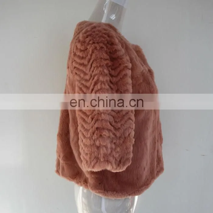 2013 stylish pink rabbit fur coat for women