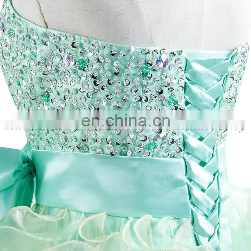 2016 Lovely Sweetheart Bowknot Ball Gown Sequins Beaded Organza Cascading Ruffles Homecoming Dresses