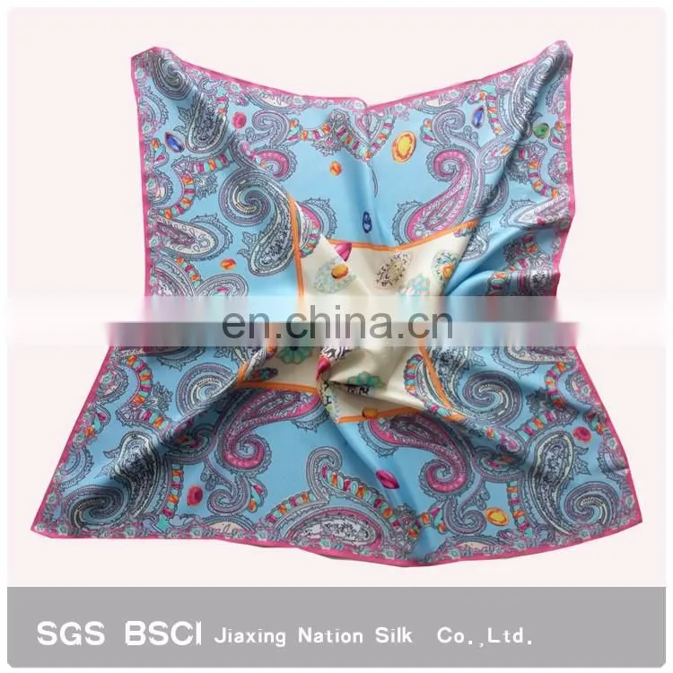 2017 Newest women pink digital printing custom design square twill silk scarf