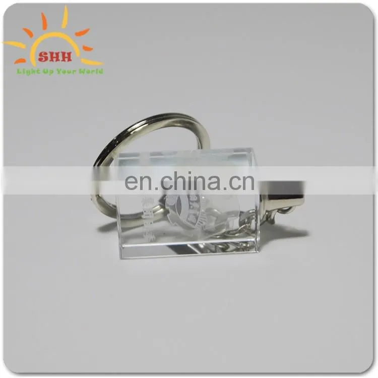 New product High Quality Square Shape Plastic LED Keychains 3d laser keychain LED crystal key chain for Sale