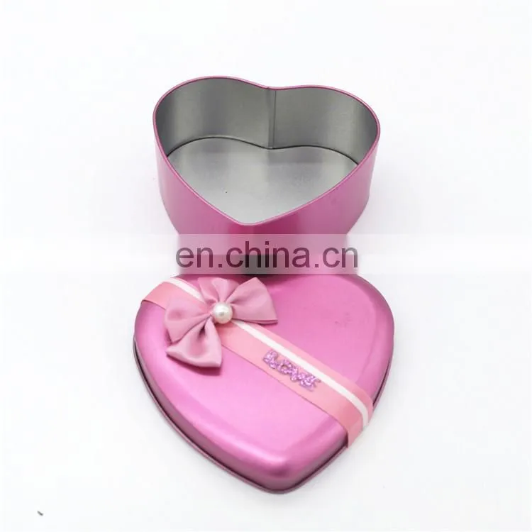 Pink or other custom colored heart shape wedding favor candy tin box