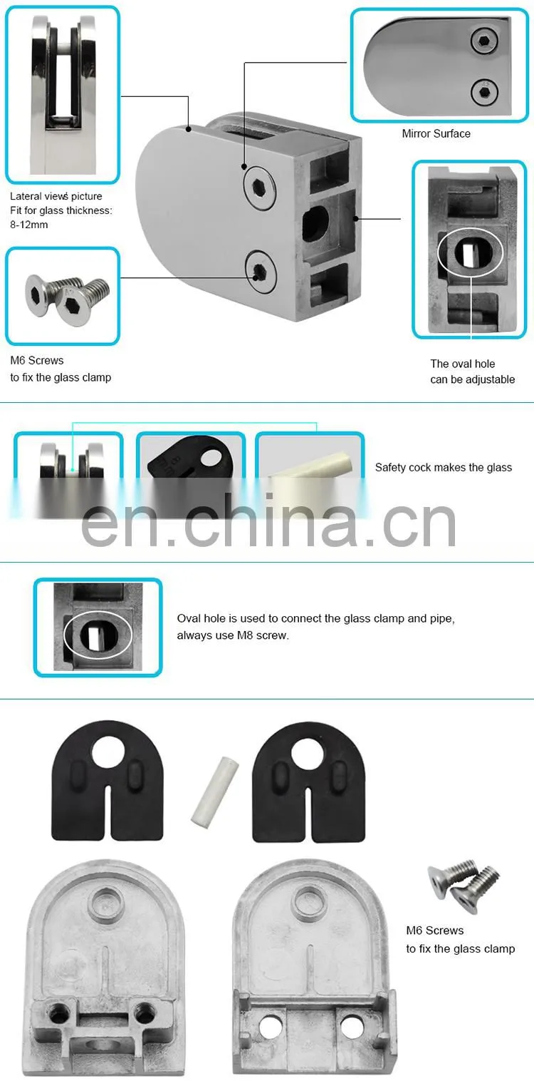 China Factory Balustrade Fittings Stainless Steel SS304 glass door holding clamp with D Shape on stock