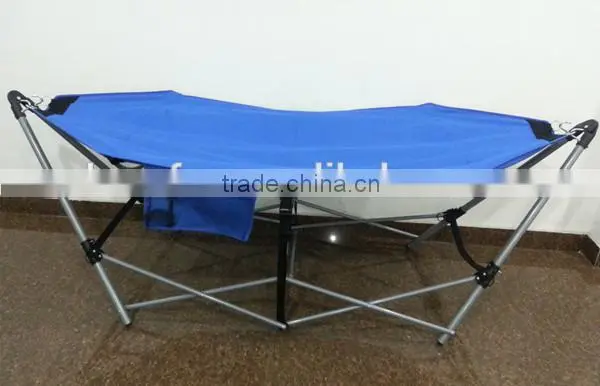 Folding portable hammock with steel tube frame stand with utility pocket