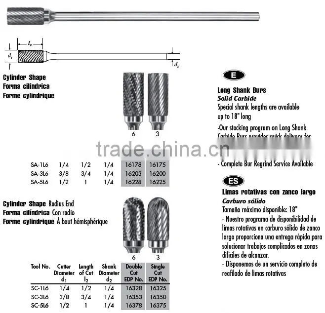 Tungsten Carbide Rotary Burr With Long Shank