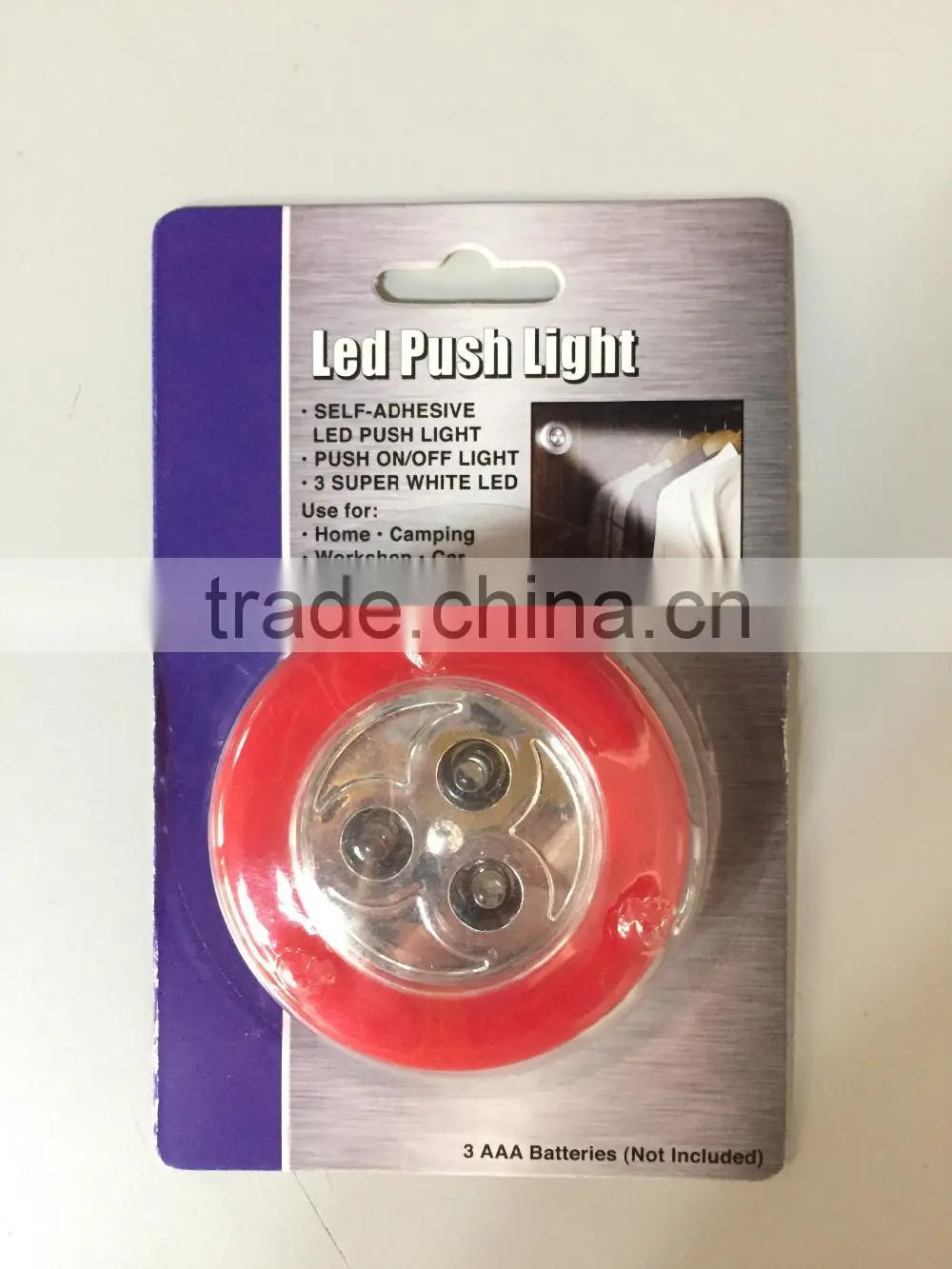 Stick On Night Light Lamp 3 super white led workshop use battery operated push button switch light