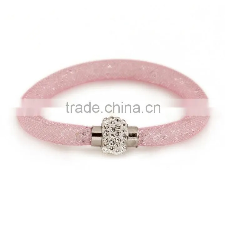 Hot sale Stardust Mesh Single Wrap Bracelets With Crystal stones Filled Magnetic Clasp Charm Wristband Bangles