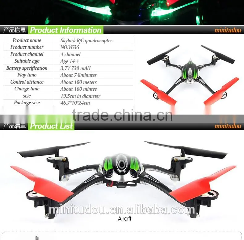 New Product WL V636 2.4G 4CH R/C 4-Axis Quadcopter With Light rc quad copter