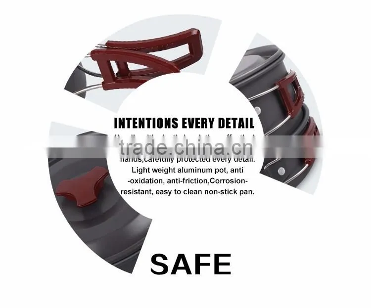 10pcs Lightweight Outdoor Camping Hiking Cookware Backpacking Cooking Picnic Bowl Pot Pan Set