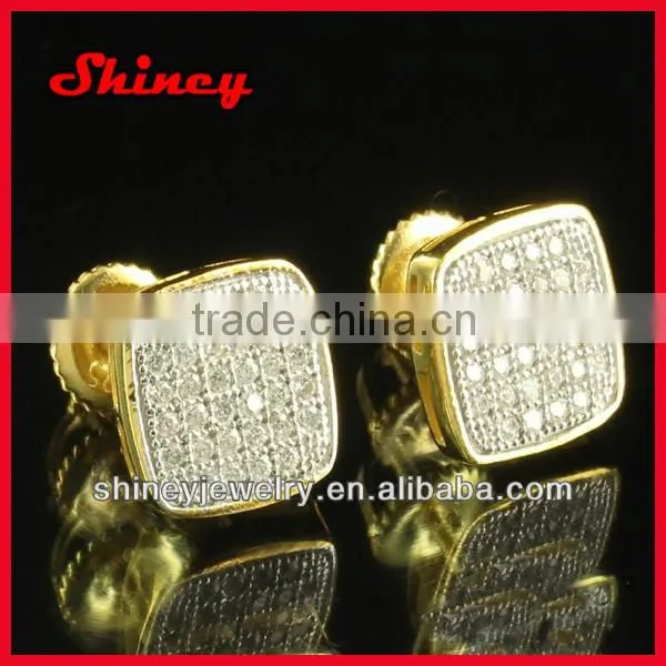 Fathers Day Gift round shape Micro Pave black gold earring for men