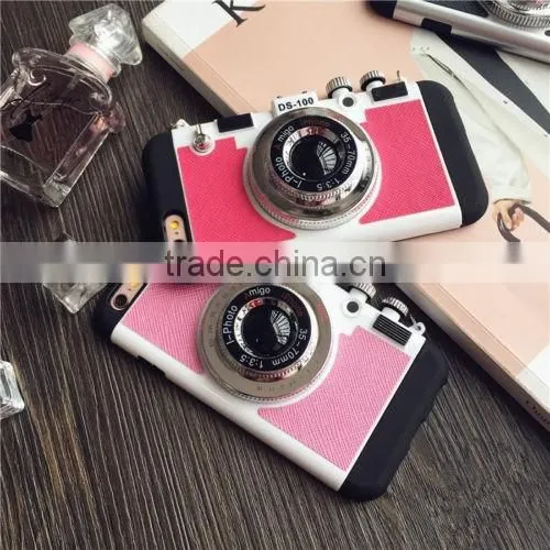 For iPhone 6S/6SPlus Fashion design 3 in 1 Creative Silicone Camera Back Case Cover With Strap pink