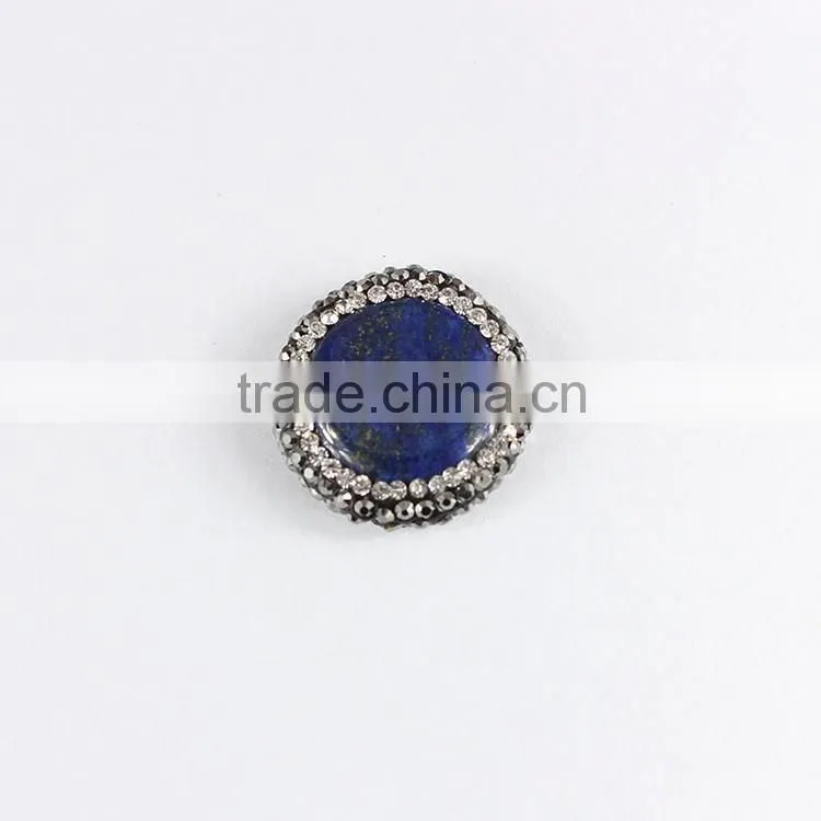 PC1627 Round 24mm crystal pave Big blue Lapis Lazuli gemstone pendant