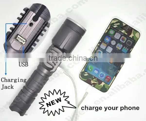 (160104) High power rechargeable aluminum alloy zoom focus usb led flashlight