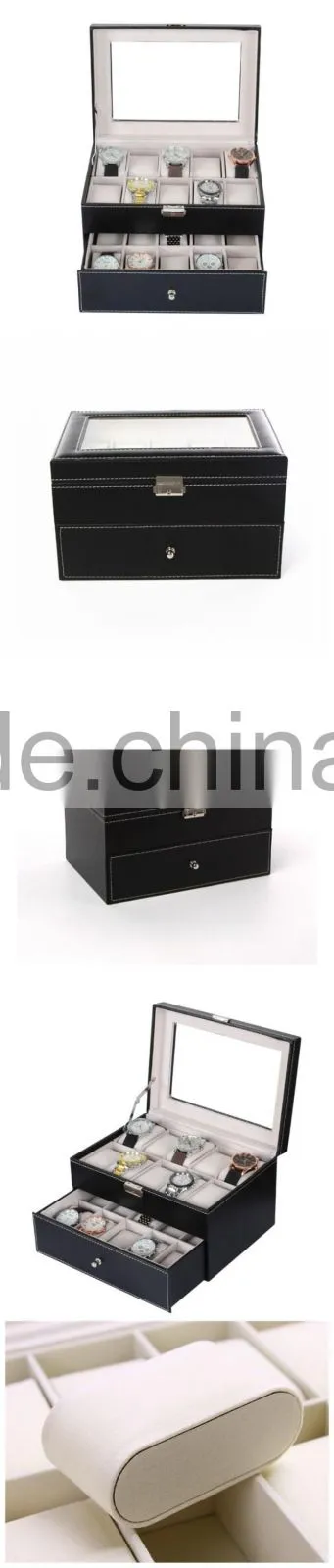20 Grids Custom Black Leather Wrist Watch Display Box