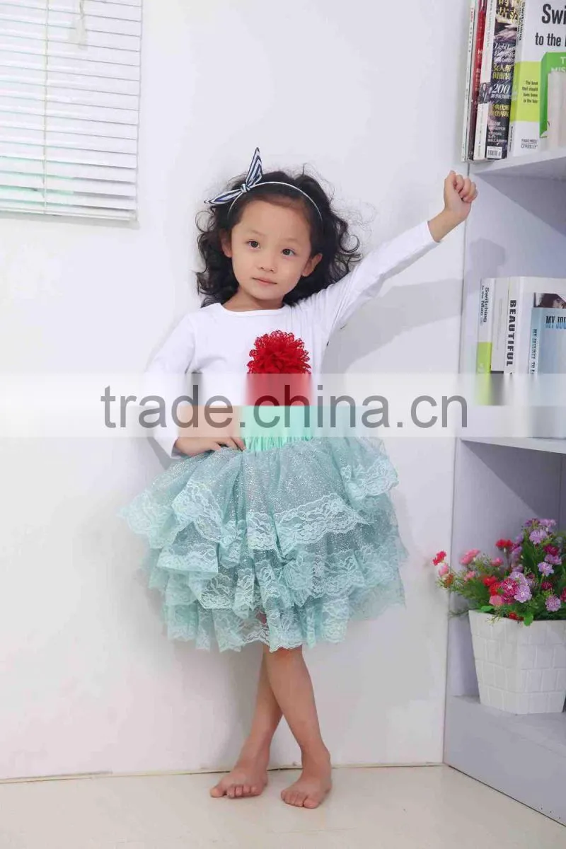 Cute white and red flower baby girl clothing ,autumn children outfit with tutu skirt