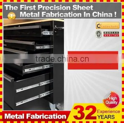 46 in. 9 drawer stainless steel mobile tool cabinet with solid wood top, black
