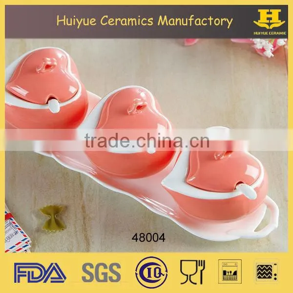 Set of 3 Ceramic Spice Jars/ Condiment Pots/Spoon sets