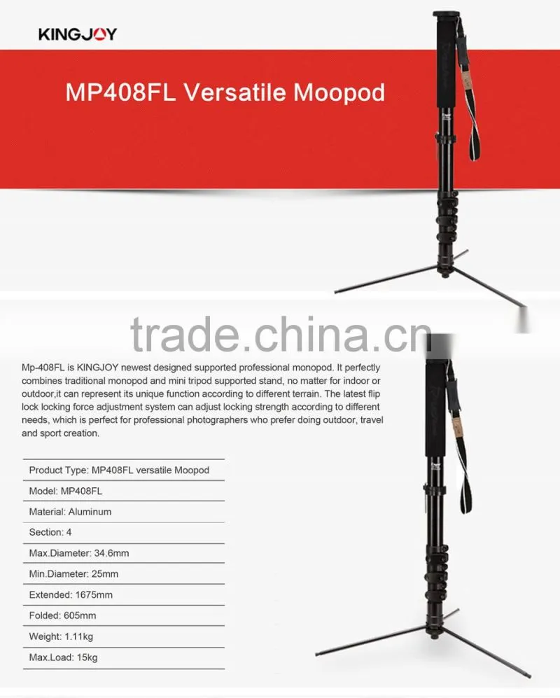 Kingjoy Qualified Aluminum Flip Lock 3 feets Versatile Professional Monopod MP408FL