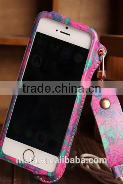 Fashionable Painting PU Leather Case With Sliding For iphone 6