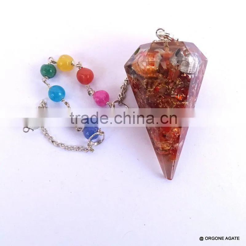 Reiki Healing Red Carnelian Orgone Pendulum With Chakra Chain