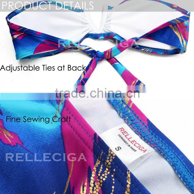 New Scribble Foil Pattern V Wire Bandeau Shiny Metallic Bikini Swimwear in Elastic Bikini Fabric by RELLECIGA