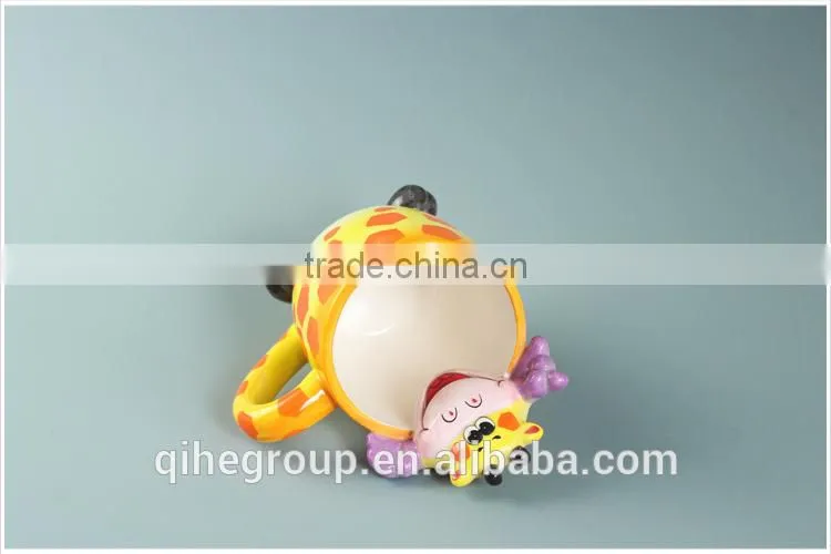 3D animal ceramic cow shape mug with foot