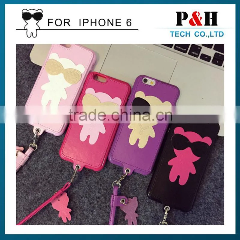 Factory manufacture cute leather phone case for apple iPhone 6 back covers