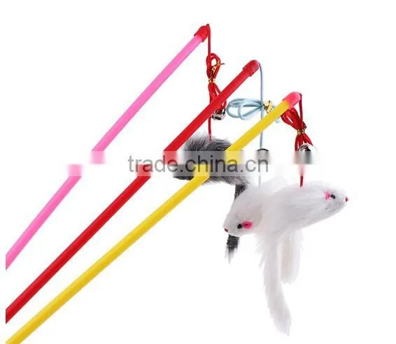 Funny Pet Cat Kitten Play Feather Teaser Rod Wand Playing Toy With Bell
