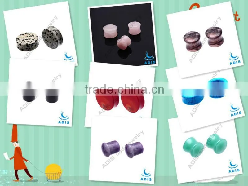 natural amber stone double flare plug piercing body jewelry