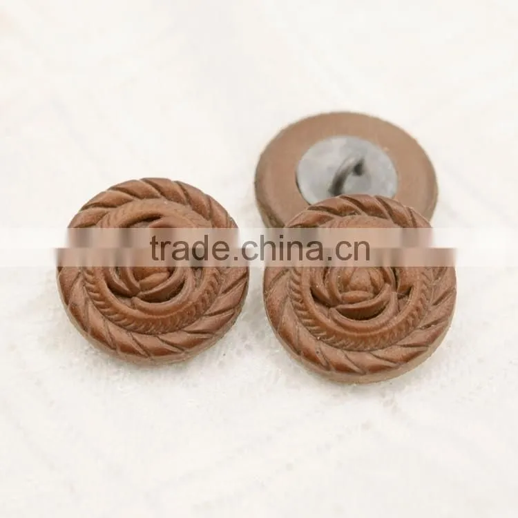 brown rose pattern leather covered shank button