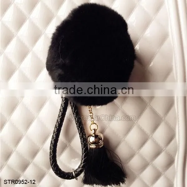 8cm Real Rex Rabbit Fur Ball PomPom Tassel Keychain Decorative Handbag Rings