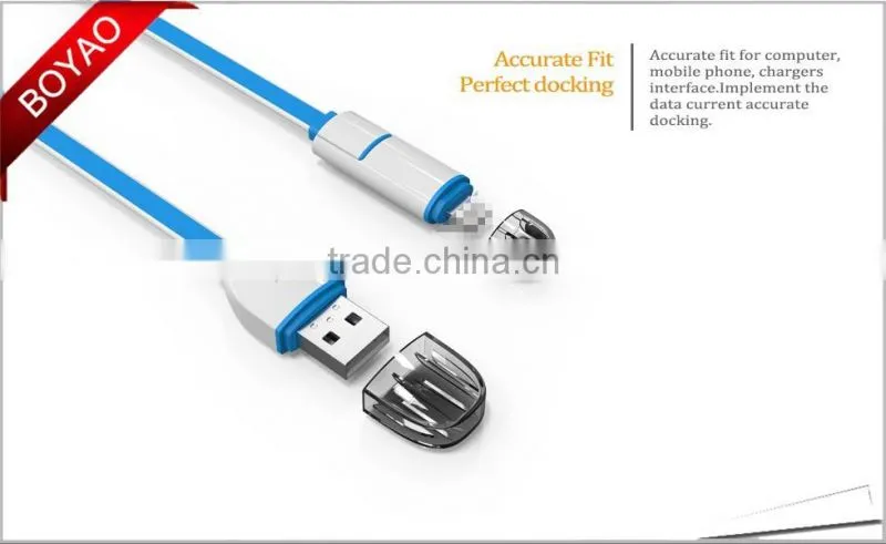 2016 Brand new 2 in 1 usb data cable, 2 in 1 noodle usb cable CE FECC ROHS