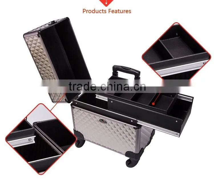 Professional Makeup Trolley Luggage Lighted Cases With Compartments