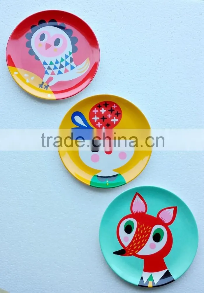 Plastic Melamine Round Plate Dinner/Fruit Plate Owl Printing