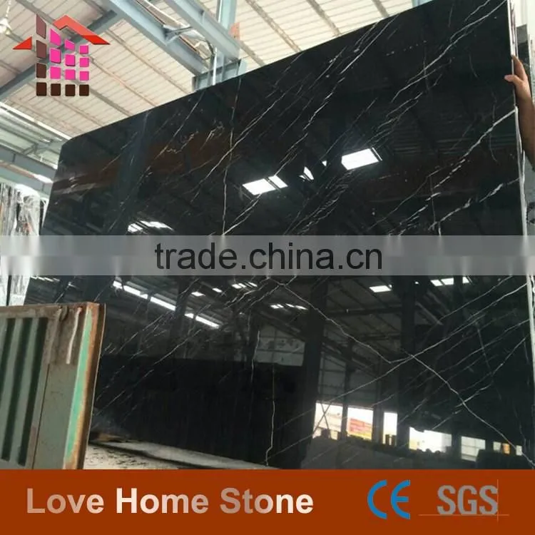 2cm Thickness Polished Nero Marquina Marble Flag Slab With Own Quarry For Floor Decoration