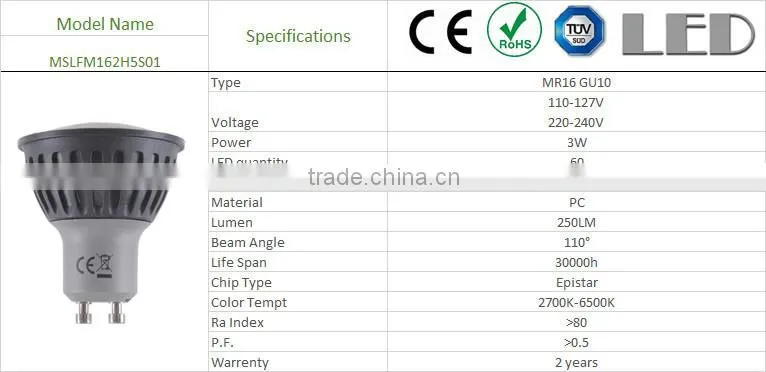 High Quality LED SPOTLIGHT MR16 GU10 SMD CE ROHS indoor light
