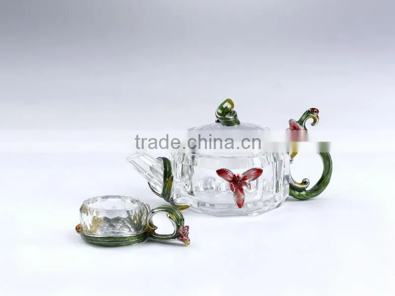 RORO Chanson orchid enamel crystal glass tea set for home decoration