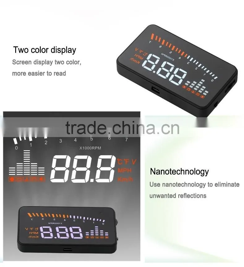 X5 3" Auto Car HUD Head Up Display X3 Universal OBD2 II Interface Overspeed Warning Windshield Project Alarm System Consumption